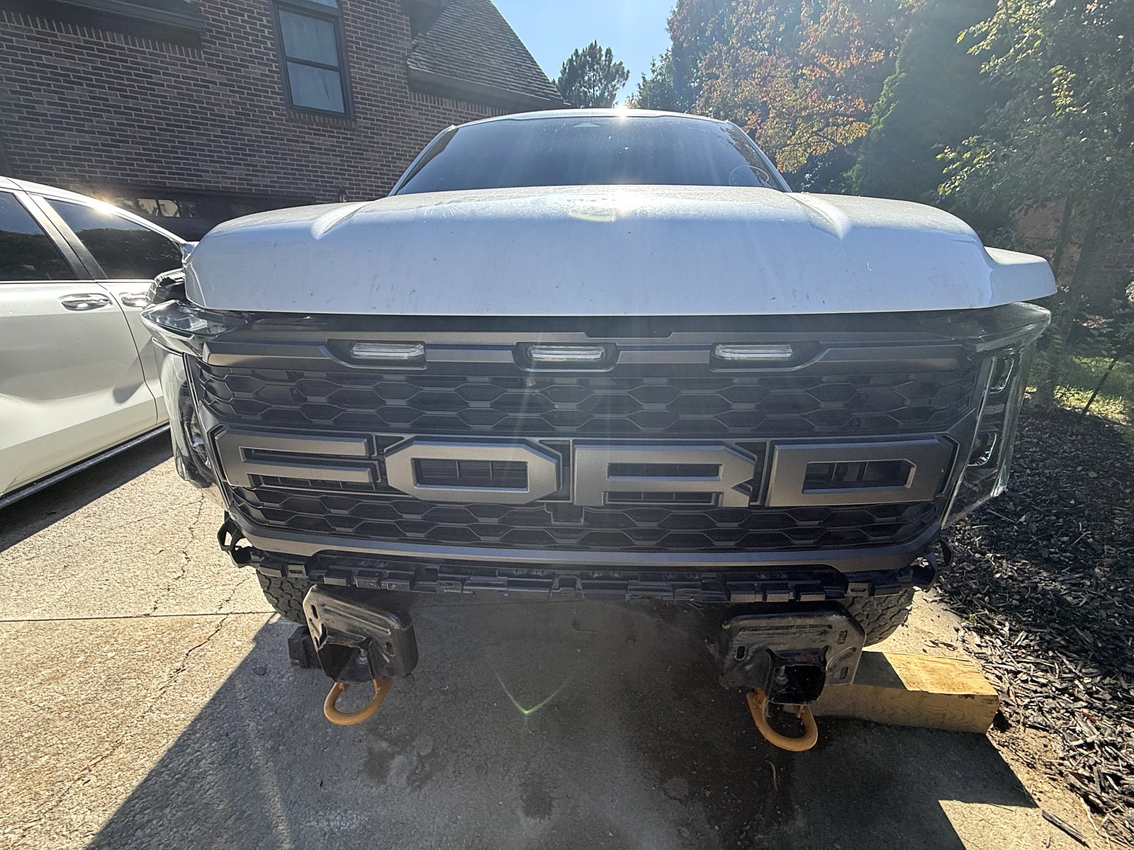 Ford (OEM) OEM Gen 3 Raptor grille — Installed; the bumper and its trim are not fitted yet.