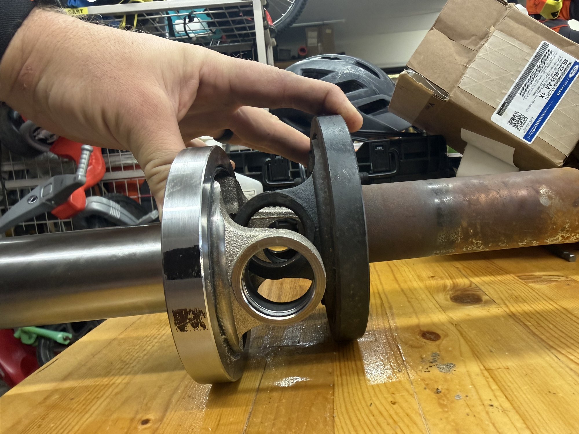 Original and supplied slip yokes held together, showing the difference in shape